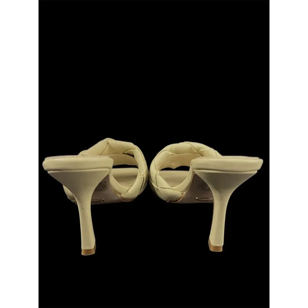 Billini Open‎ Toe Square Mules Heels Sandro 7M Ivory Braided Woven Faux Leather